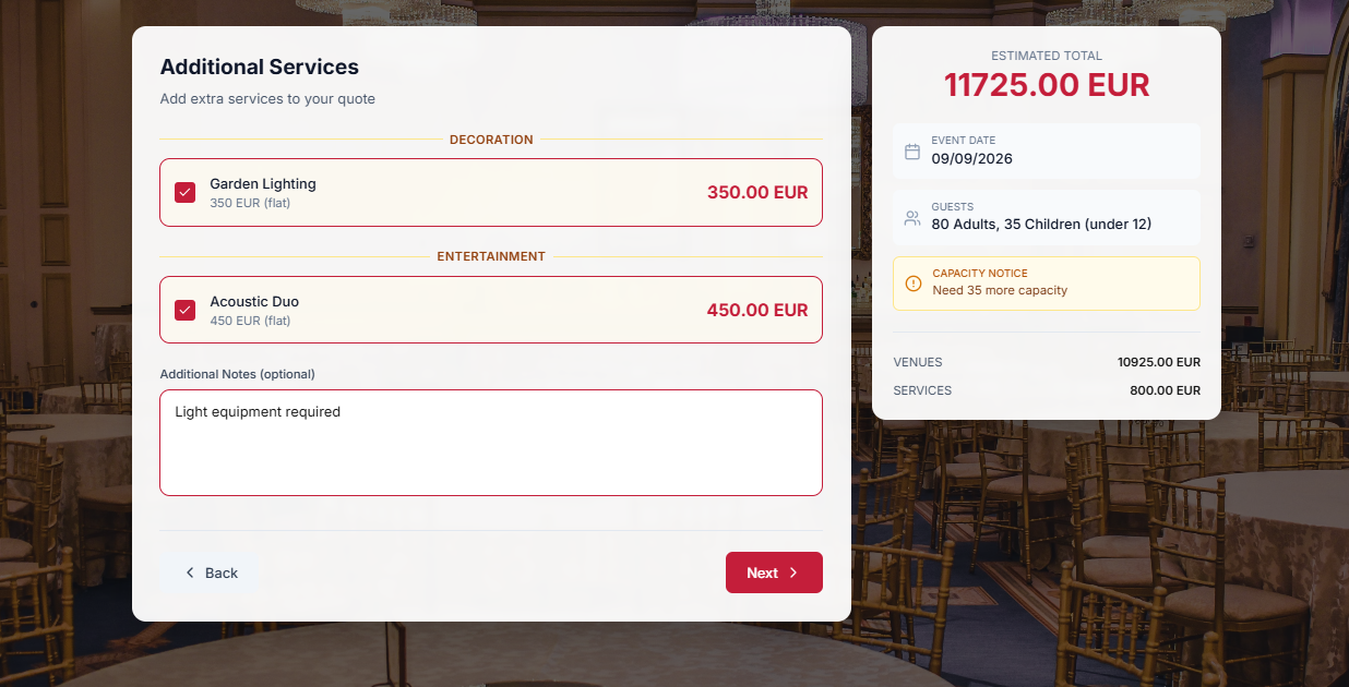 Event4u additional services booking step